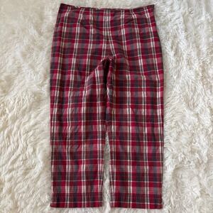 Paul Harris Design Red Plaid Cropped Pants Womens 16 Straight Leg Cotton Blend
